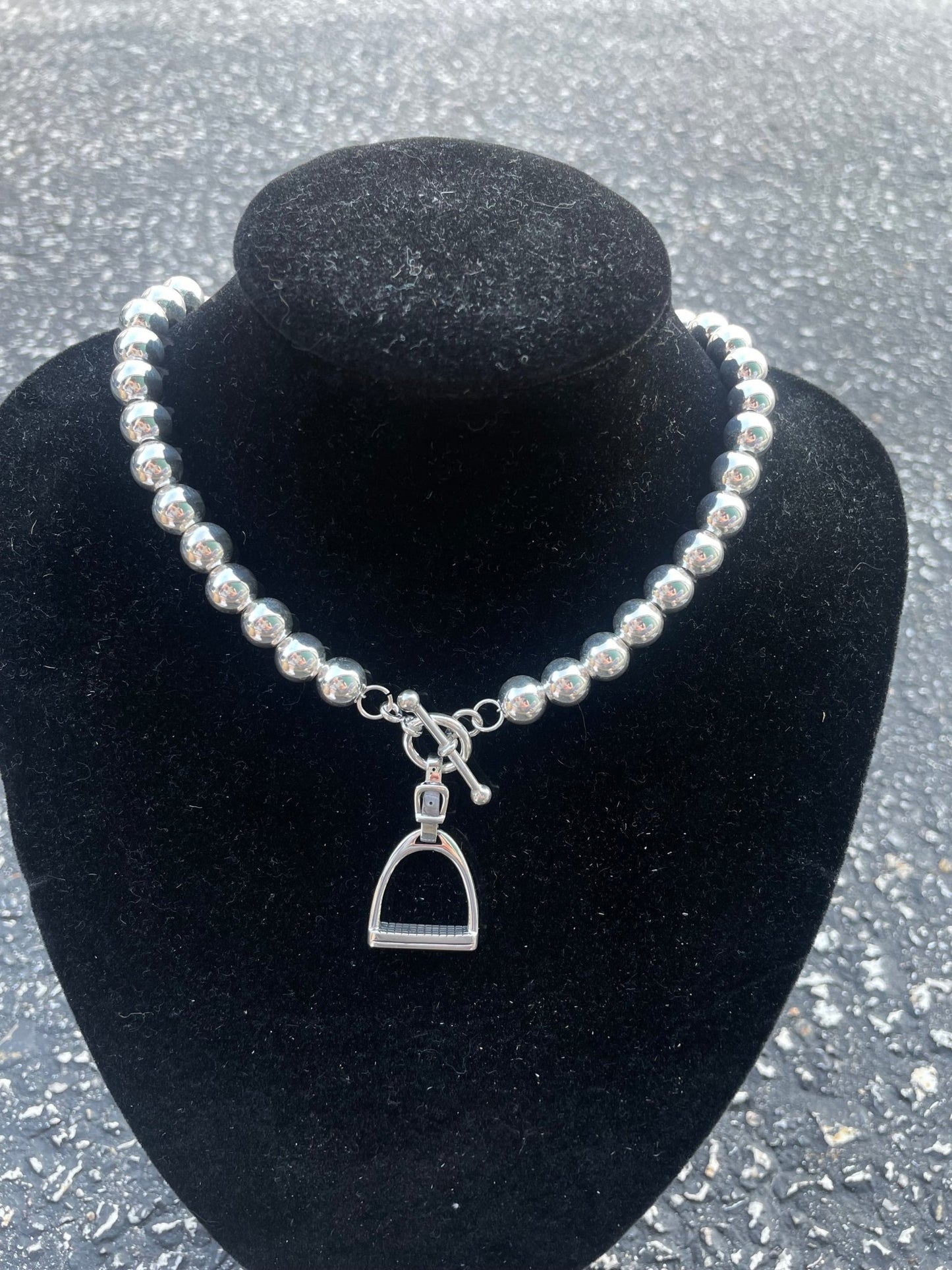 Horsefeathers 10mm silver ball necklace with toggle and stirrup - The Tack Shoppe