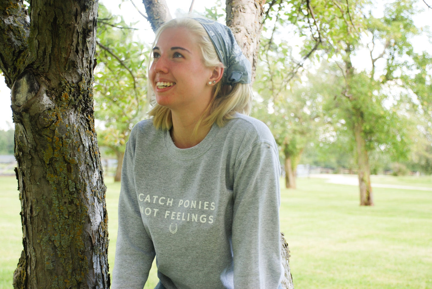 Laced Reins EQ - Catch Ponies Not Feelings Crewneck: Grey - The Tack Shoppe