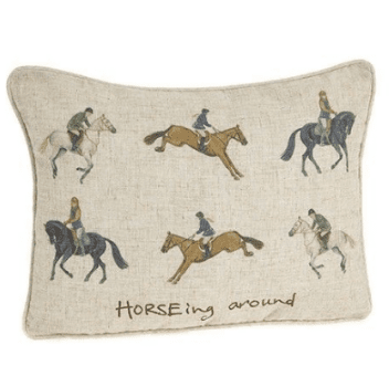 Linen Mix Cushion - "HORSEing Around" - The Tack Shoppe