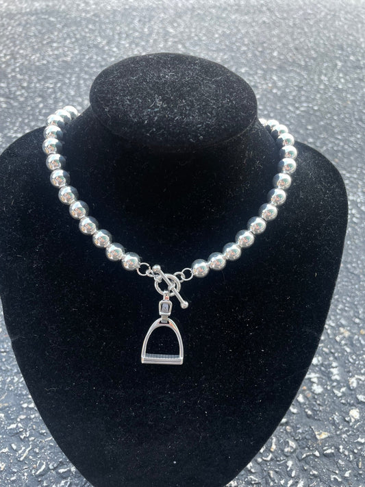 Horsefeathers 10mm silver ball necklace with toggle and stirrup - The Tack Shoppe