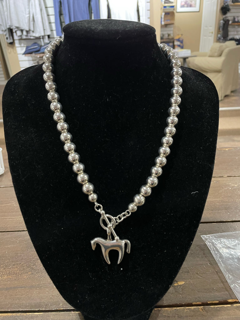 HORSEFEATHERS SILVER BALL NECKLACE WITH CONTEMPORARY EQUUS