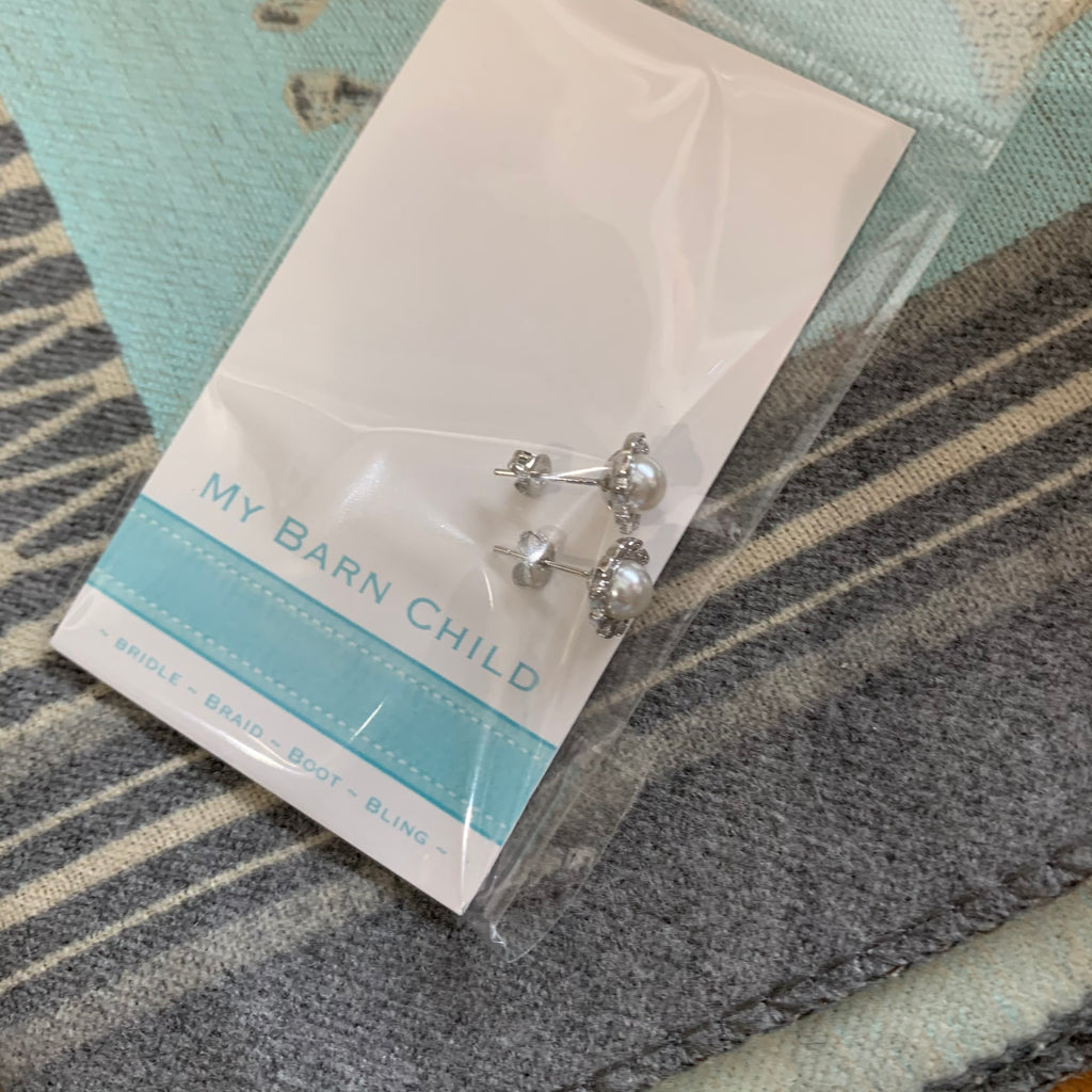 My Barn Child Earrings: Bling Framed Pearls
