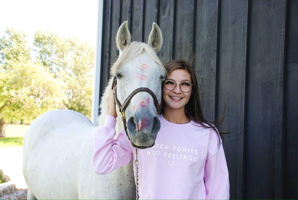 Laced Reins EQ - Catch Ponies Not Feelings Crewneck: Pink