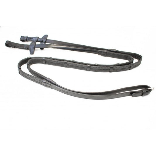 Antares Precision Rubber & Nylon Reins with Hand Stop - Black - The Tack Shoppe