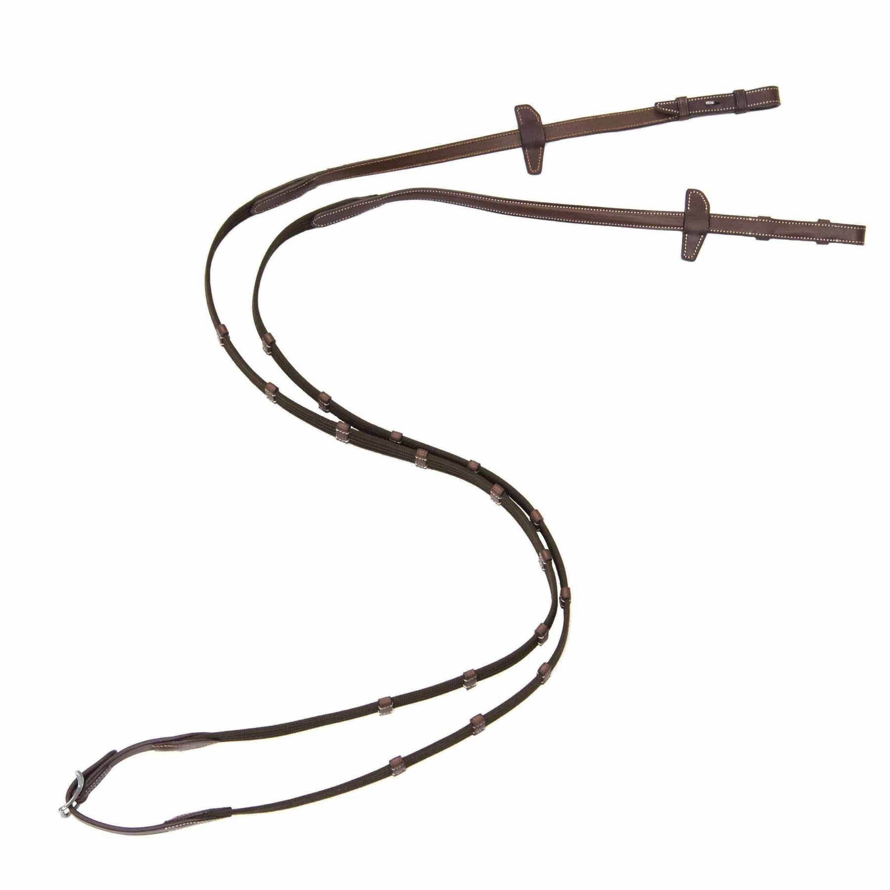 Antares Precision Webb Reins with Hand Stops Brown - The Tack Shoppe