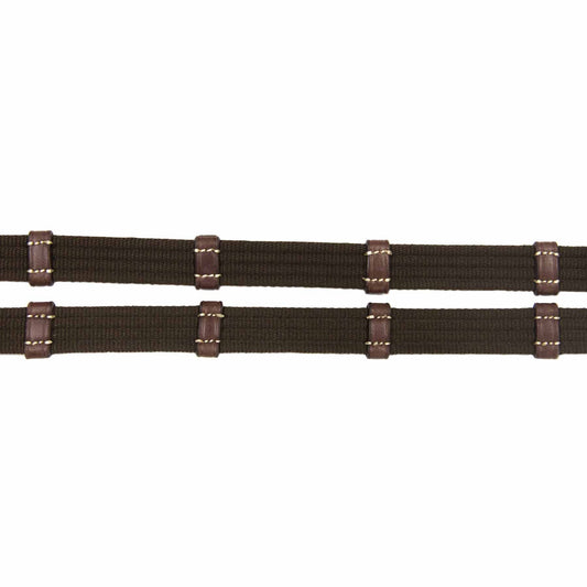 Antares Precision Webb Reins with Hand Stops Brown - The Tack Shoppe