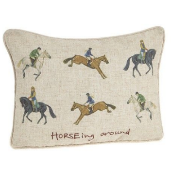 Linen Mix Cushion - "HORSEing Around"