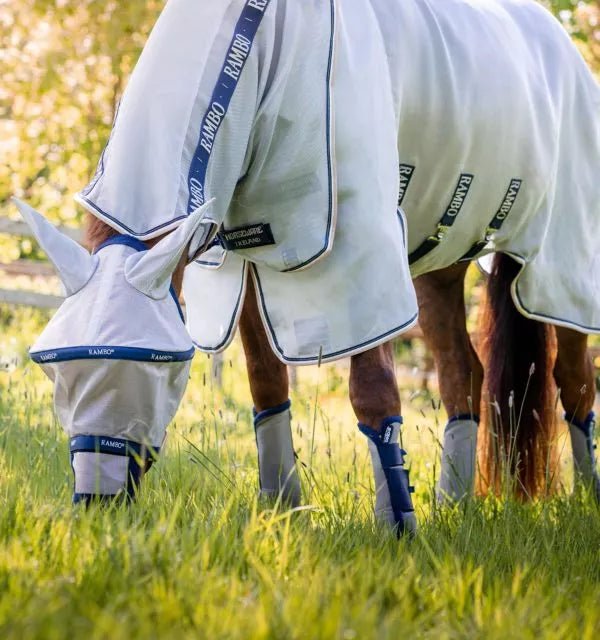Horseware Rambo Protector Plus Fly Sheet - Silver/Navy, White with Beige - The Tack Shoppe