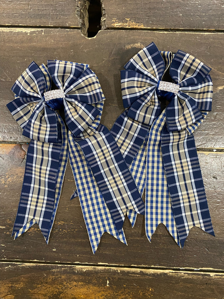 My Barn Child Show Bows: Navy & Tan Tartan