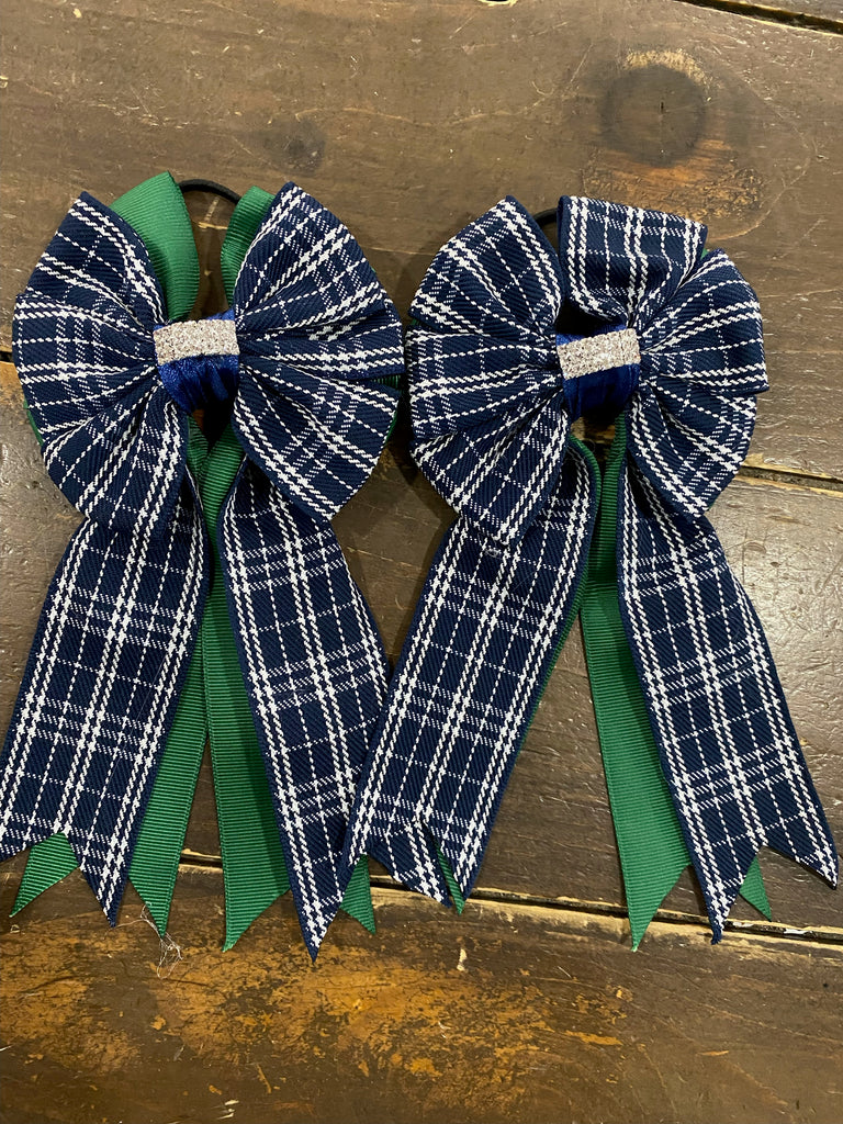 My Barn Child Show Bows: Navy Tartan with Green