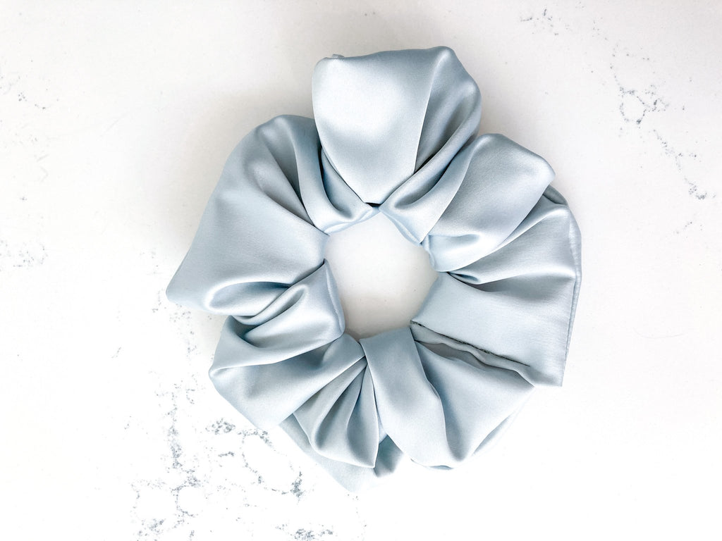 Red Farmhouse Ice Blue Silk Scrunchie