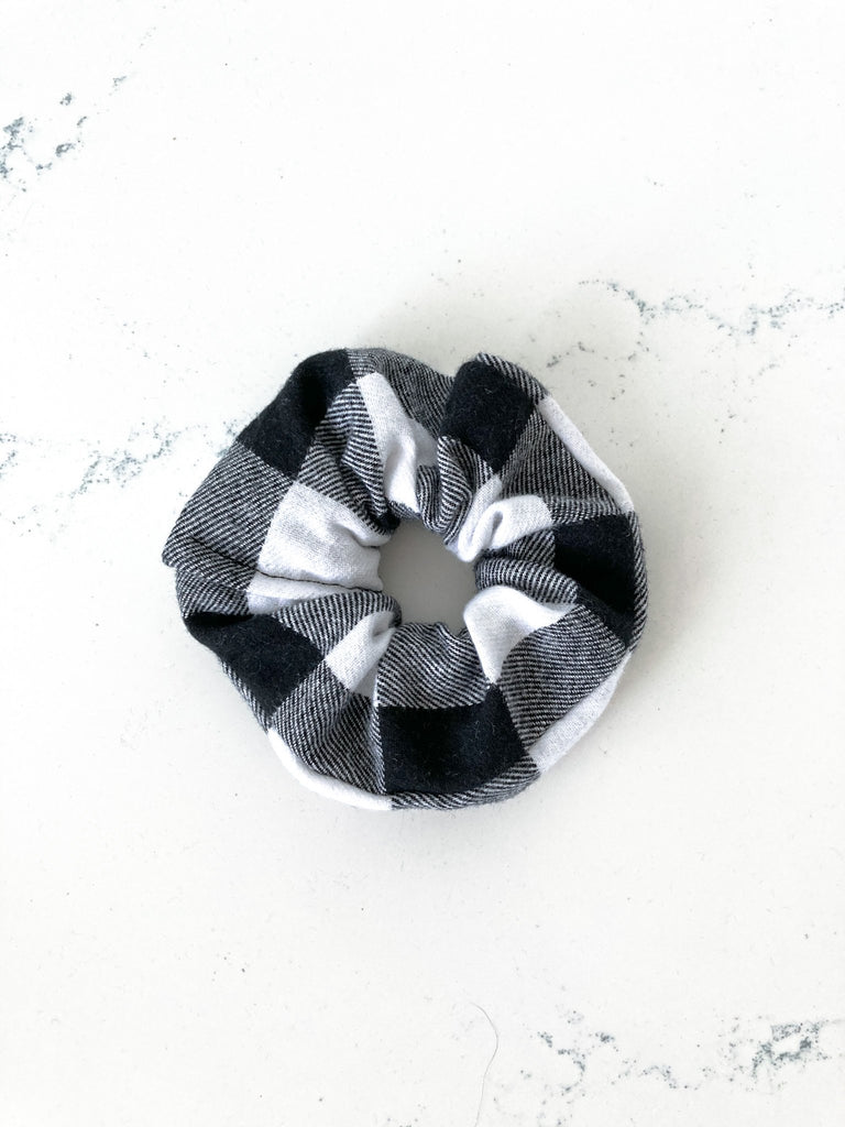 Red Farmhouse Black & White Buffalo Plaid Scrunchie