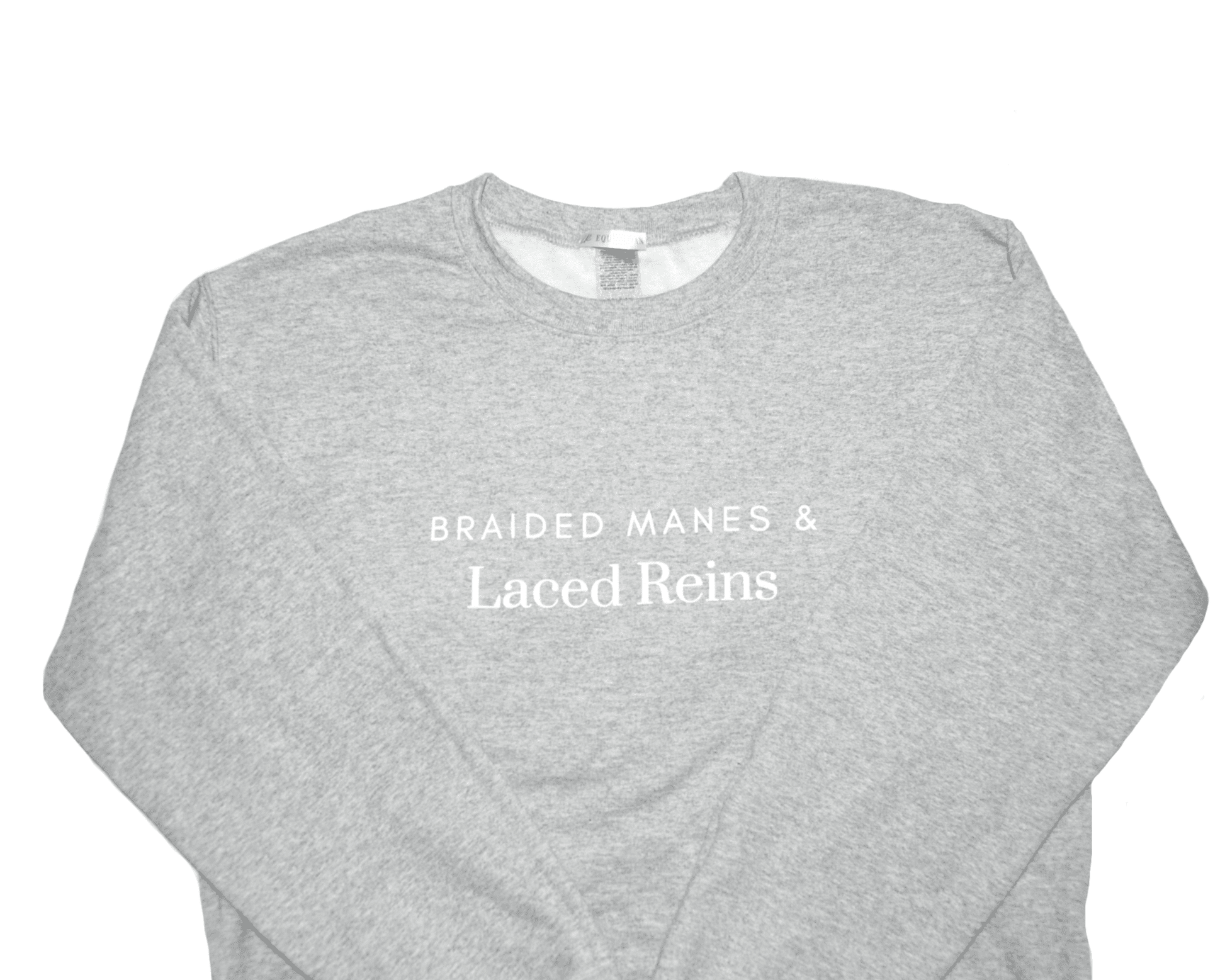 Laced Reins EQ - Braided Manes & Laced Reins Crewneck: Light Grey - The Tack Shoppe