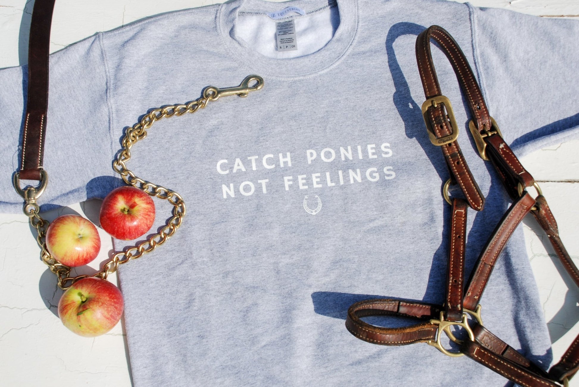 Laced Reins EQ - Catch Ponies Not Feelings Crewneck: Grey - The Tack Shoppe