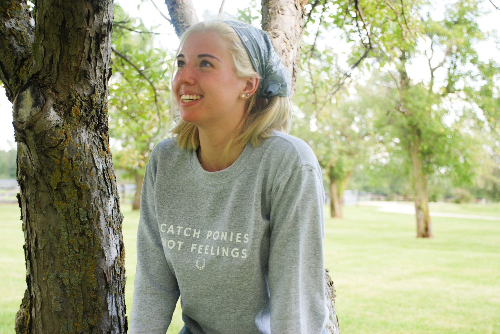 Laced Reins EQ - Catch Ponies Not Feelings Crewneck: Grey - The Tack Shoppe