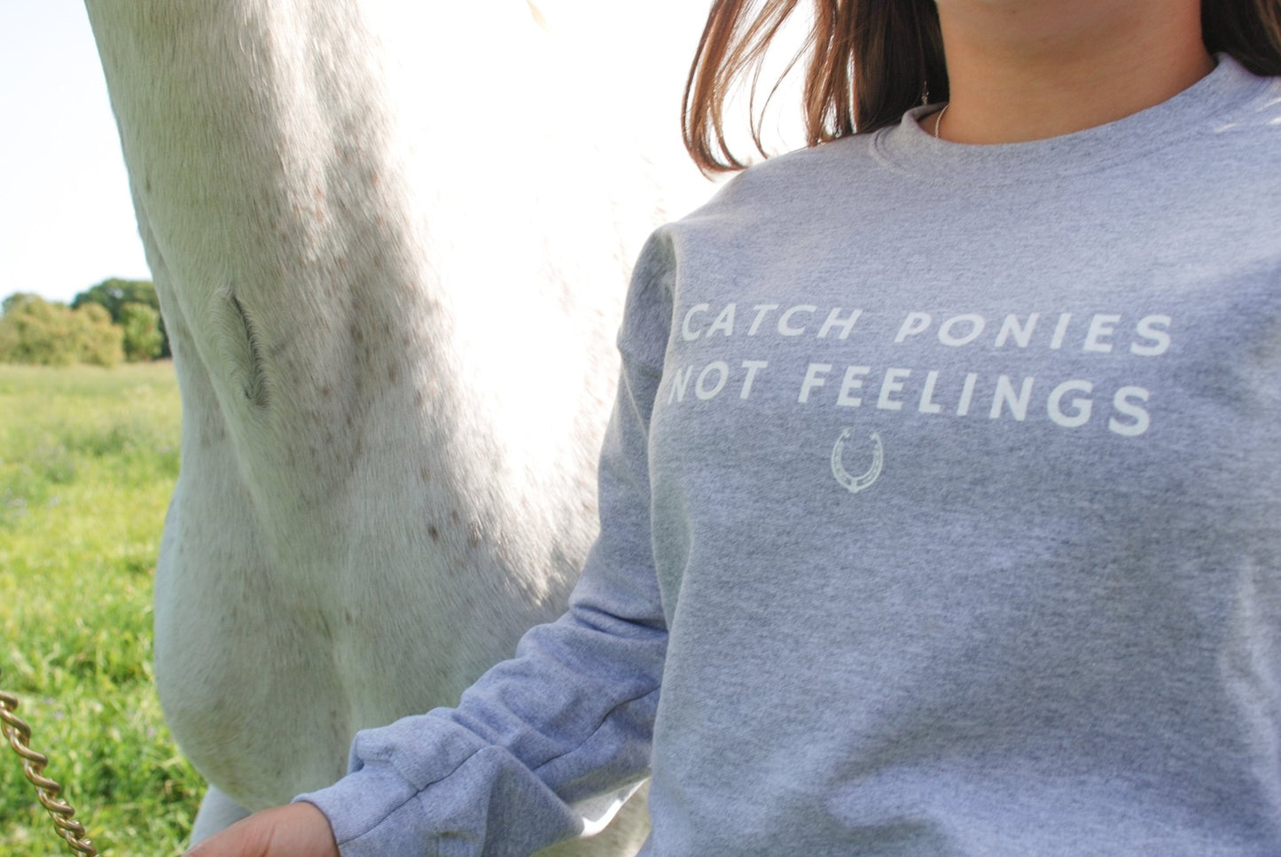 Laced Reins EQ - Catch Ponies Not Feelings Crewneck: Grey - The Tack Shoppe