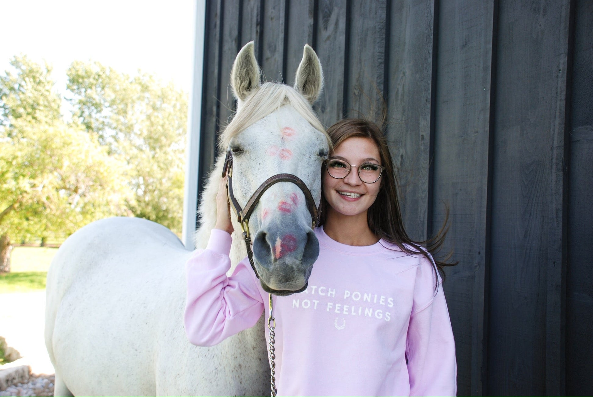Laced Reins EQ - Catch Ponies Not Feelings Crewneck: Pink - The Tack Shoppe