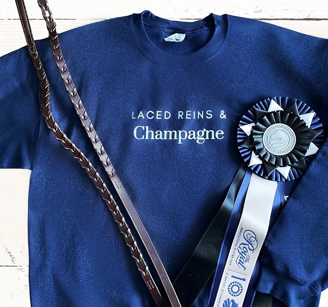 Laced Reins EQ - Laced Reins & Champagne Crewneck: Navy - The Tack Shoppe