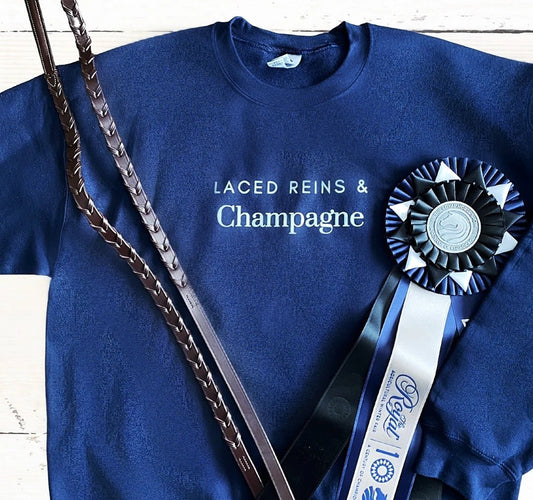 Laced Reins EQ - Laced Reins & Champagne Crewneck: Navy - The Tack Shoppe