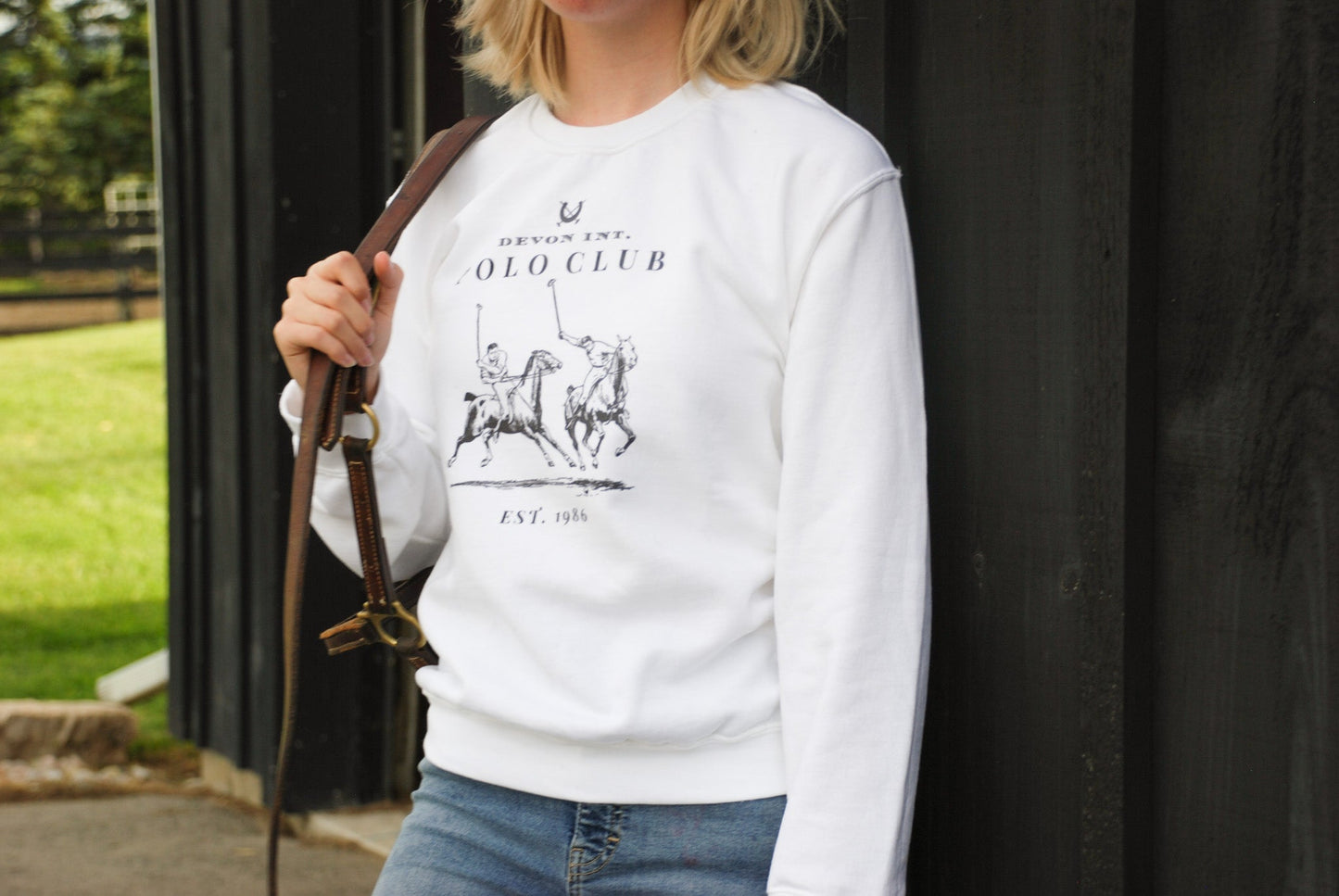 Laced Reins EQ - Polo Club Crewneck: White - The Tack Shoppe