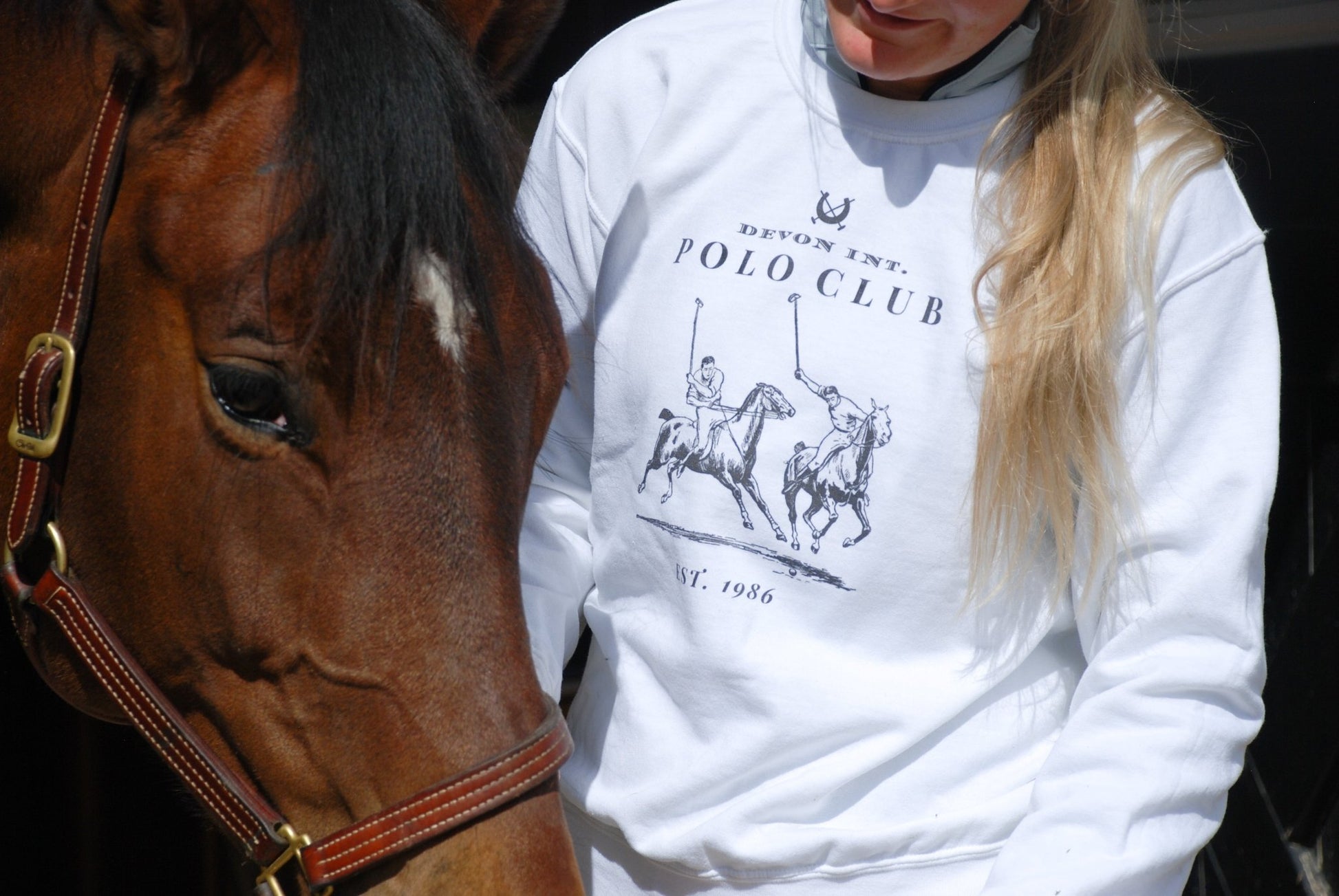 Laced Reins EQ - Polo Club Crewneck: White - The Tack Shoppe